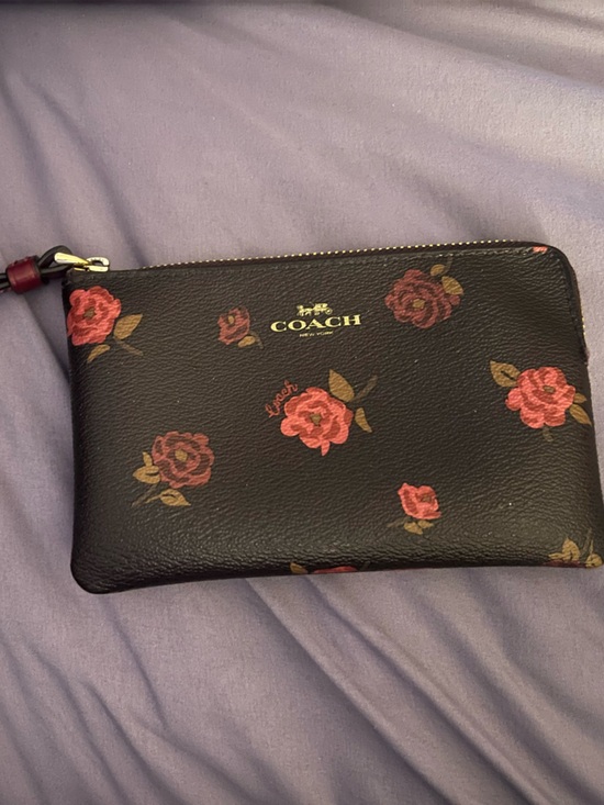 Coach Handbags - Coach Black Floral Zip Wristlet with Red Rose Print